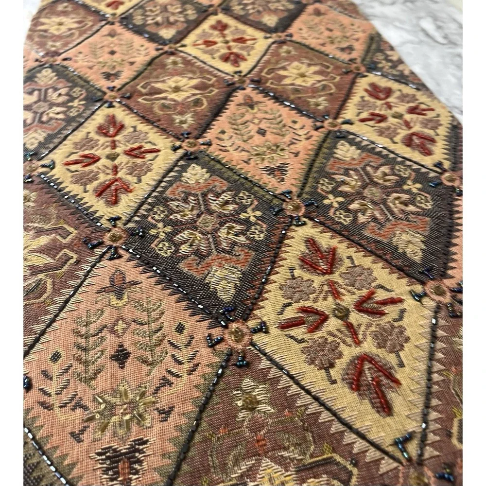 PIER-1 Beaded Diamond Tapestry Lined Table Runner 14